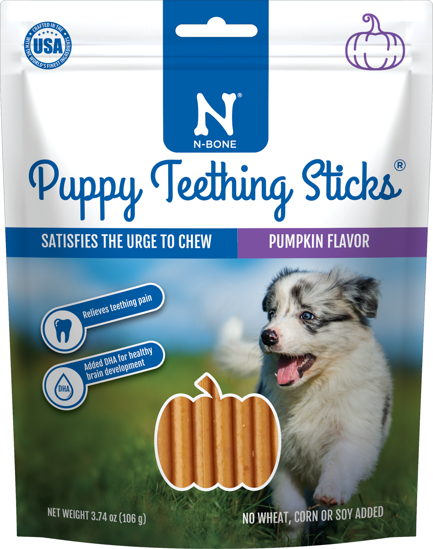 N-Bone Puppy Teething Sticks Pumpkin 3.74 oz 657546800511
