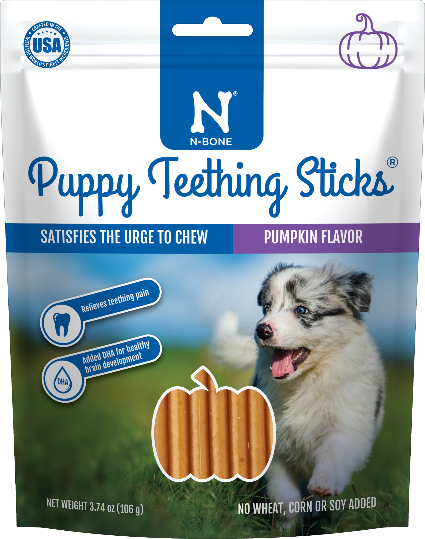 N-Bone Puppy Teething Sticks Pumpkin 3.74 oz 657546800511