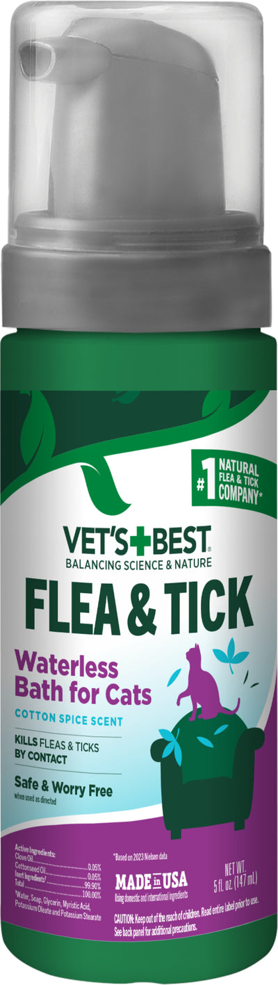 Vet's Best Flea & Tick Waterless Bath for Cats Cotton Spice Scent 5oz