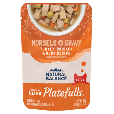 Natural Balance Pet Foods Original Ultra Platefulls Morsels in Gravy Wet Cat Food Pouch Turkey, Chicken, & Duck - 24pk/3 oz