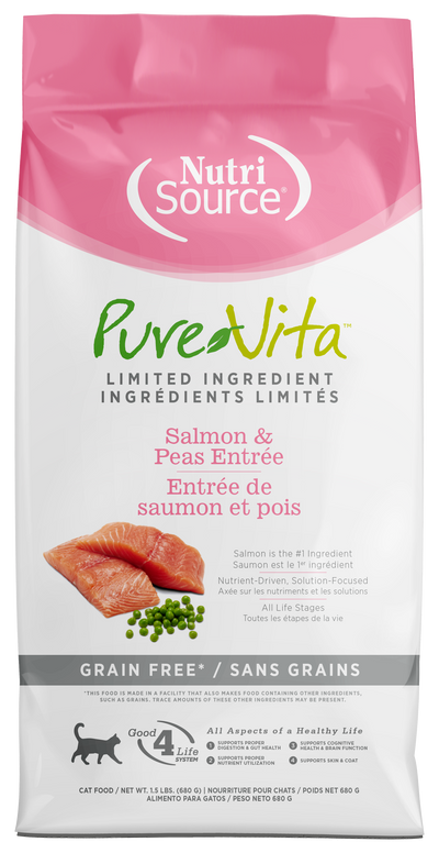 NutriSource PureVita LID Grain Free Dry Cat Food Salmon & Peas 1.5 lb 073893470069