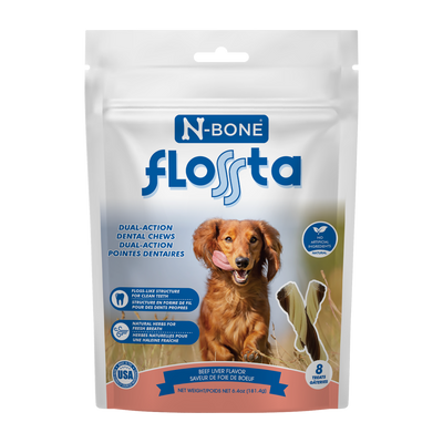 N-Bone Flossta Dual Action Dog Dental Chew Beef Liver 8 ct, 6.4 oz 657546802621