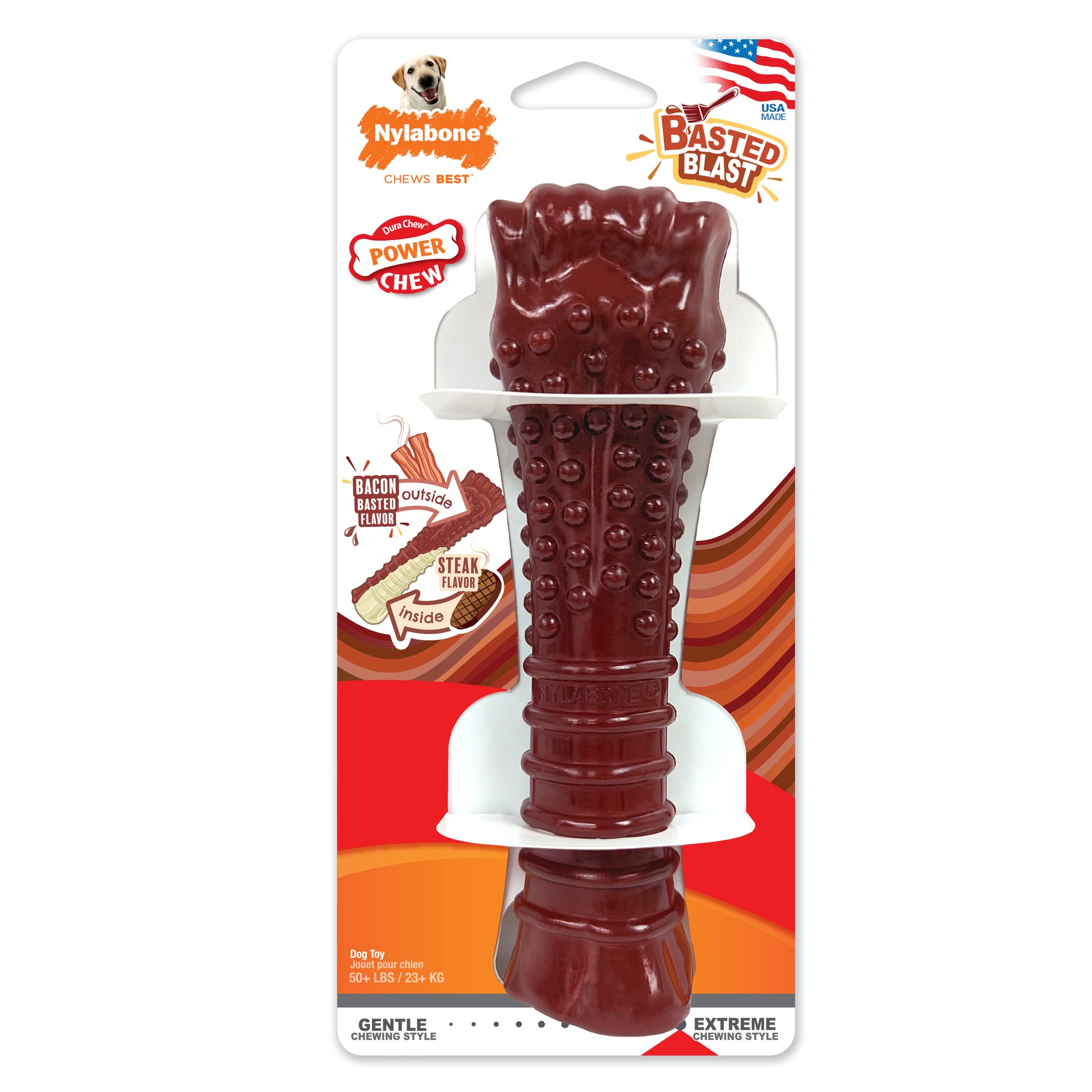 Nylabone Power Chew Basted Blast Dual Flavored Dog Chew Toys Bacon & Steak X-Large/Souper - 50+ Lbs. (1 ct) 018214854142