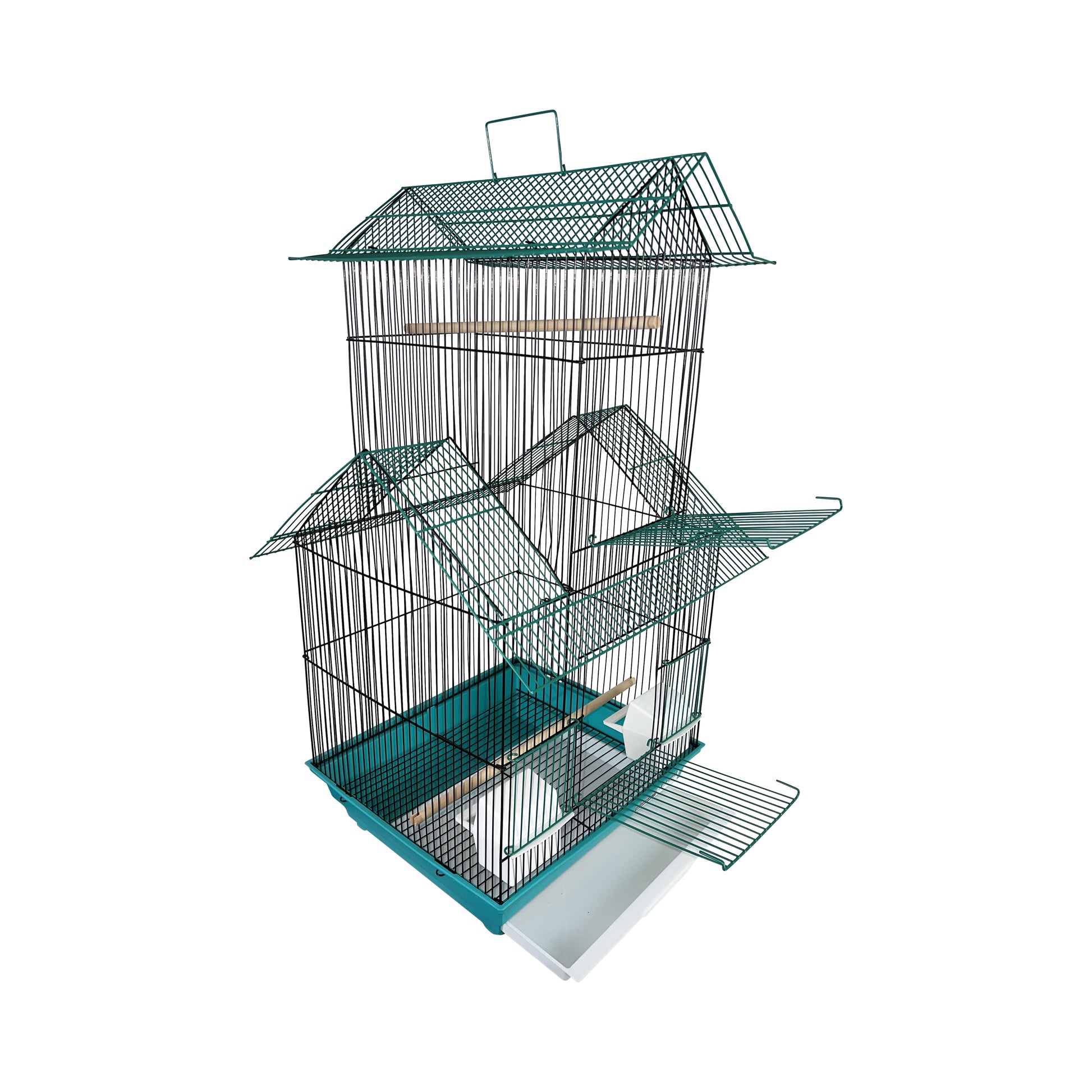 A & E Cages Happy Beaks 2-Tone House Top Bird Cage Green & Black 2ea/16In X 14In X 31 in, 2 pk 644472009125