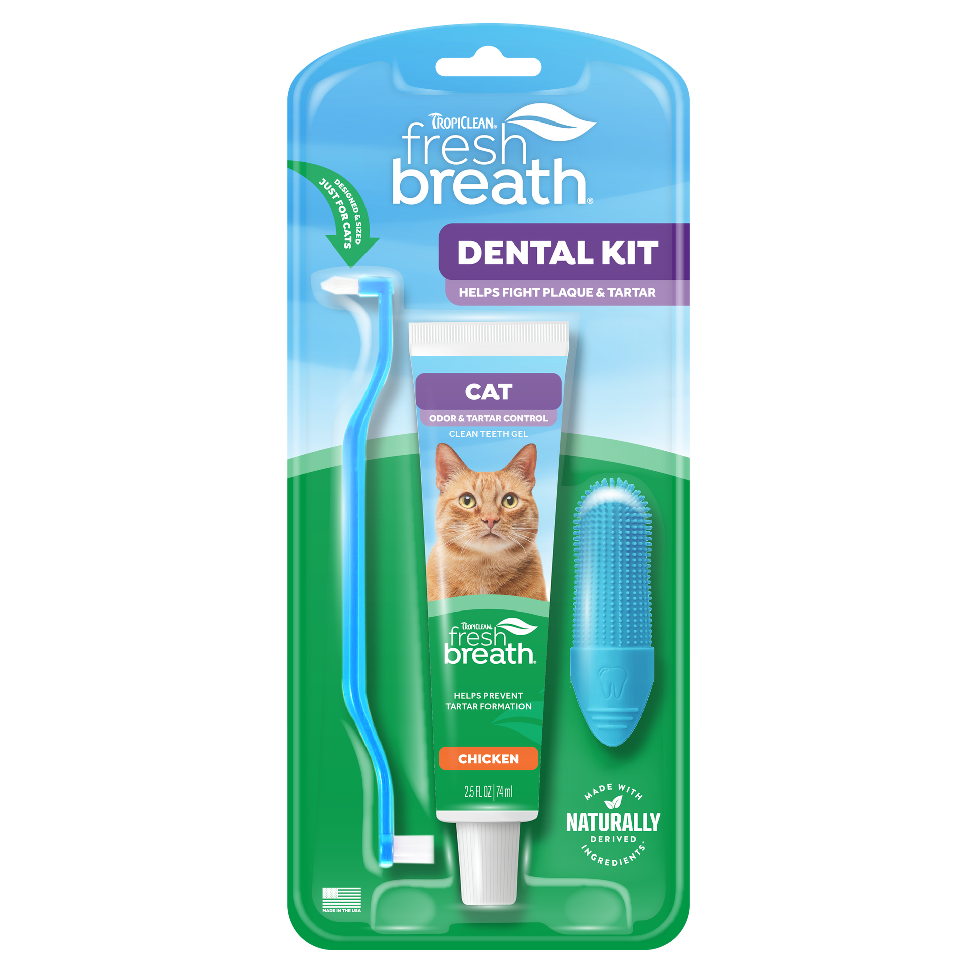 TropiClean Fresh Breath Chicken Dental Kit for Cats 3Pc, 2.5 oz 645095008731