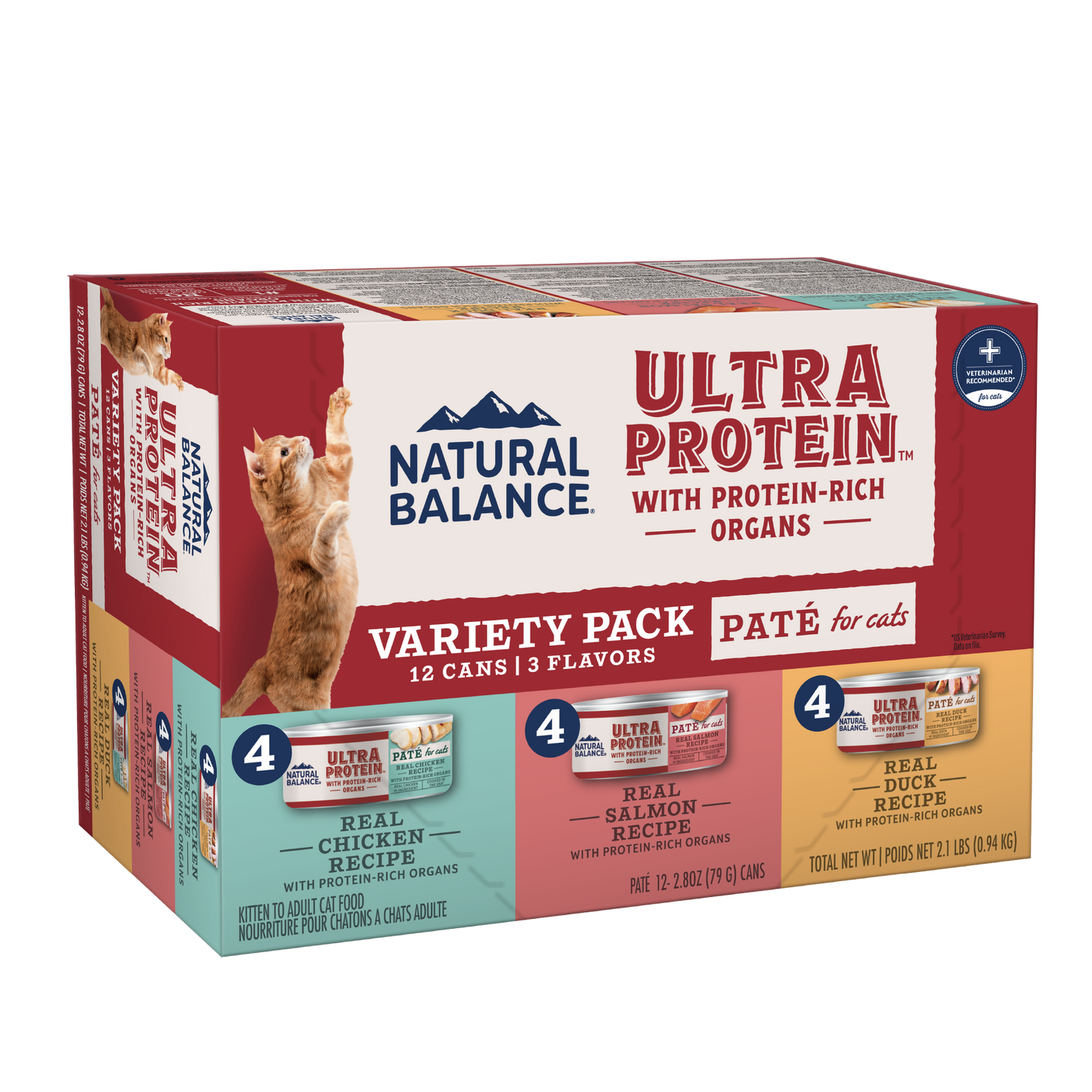 Natural Balance Pet Foods Ultra Protein Pate Canned Cat Food Variety Pack (Chicken, Salmon, Duck) 2.8 oz 723633007016