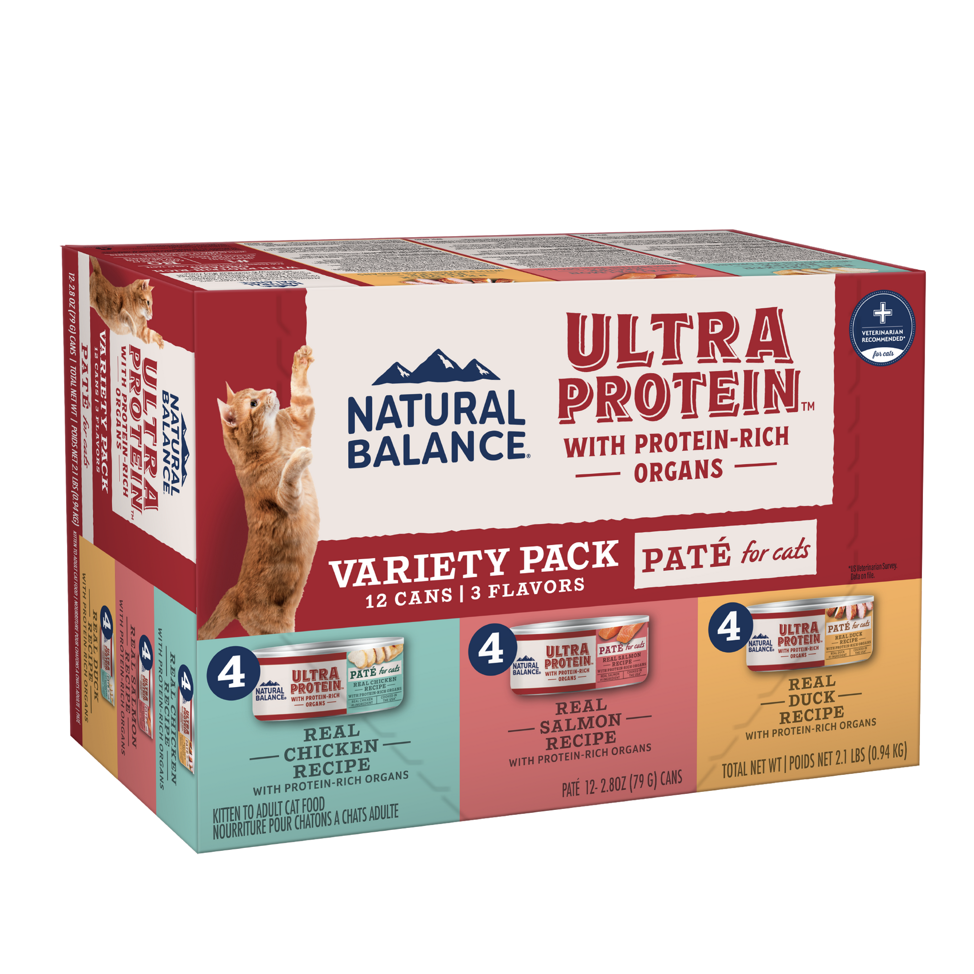 Natural Balance Pet Foods Ultra Protein Pate Canned Cat Food Variety Pack (Chicken, Salmon, Duck) 2.8 oz 723633007016
