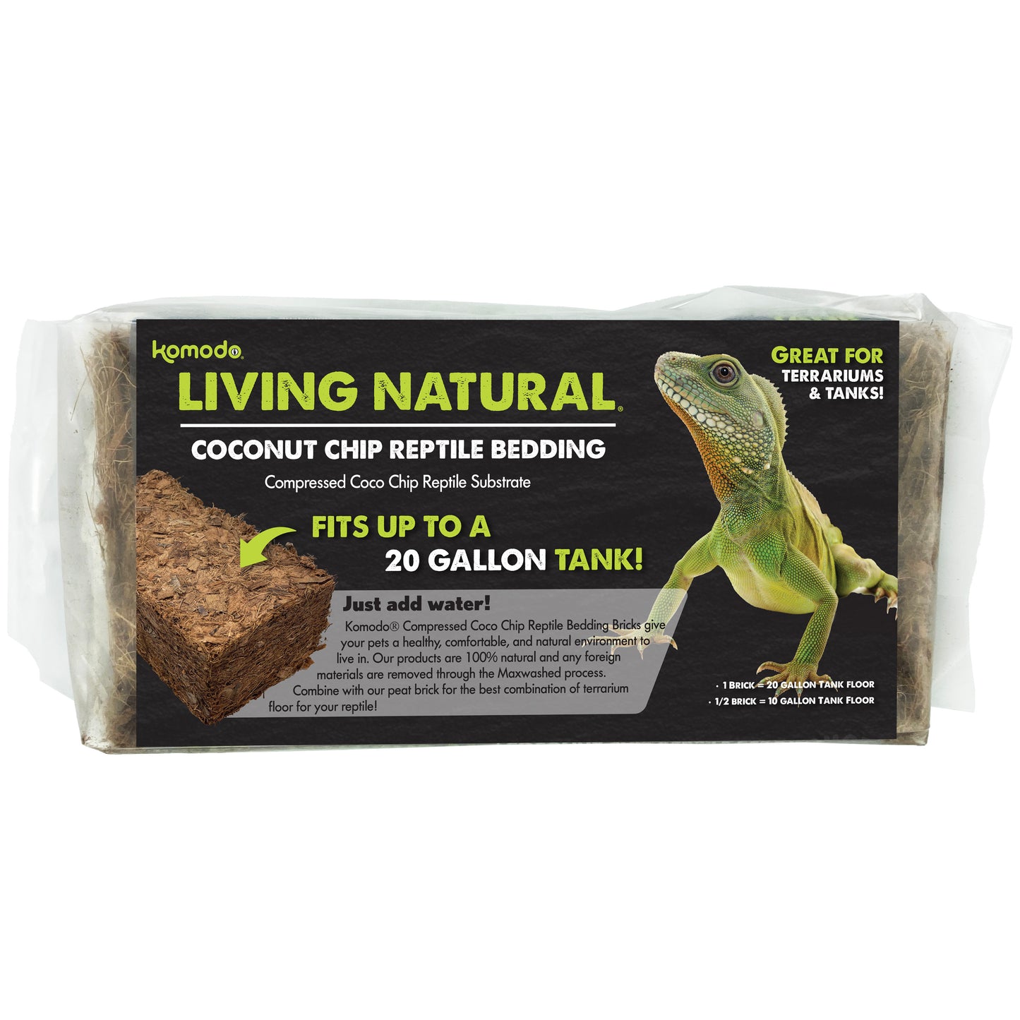 Komodo Living Natural Coconut Chip Reptile Bedding Brick 1 pk 784369933512