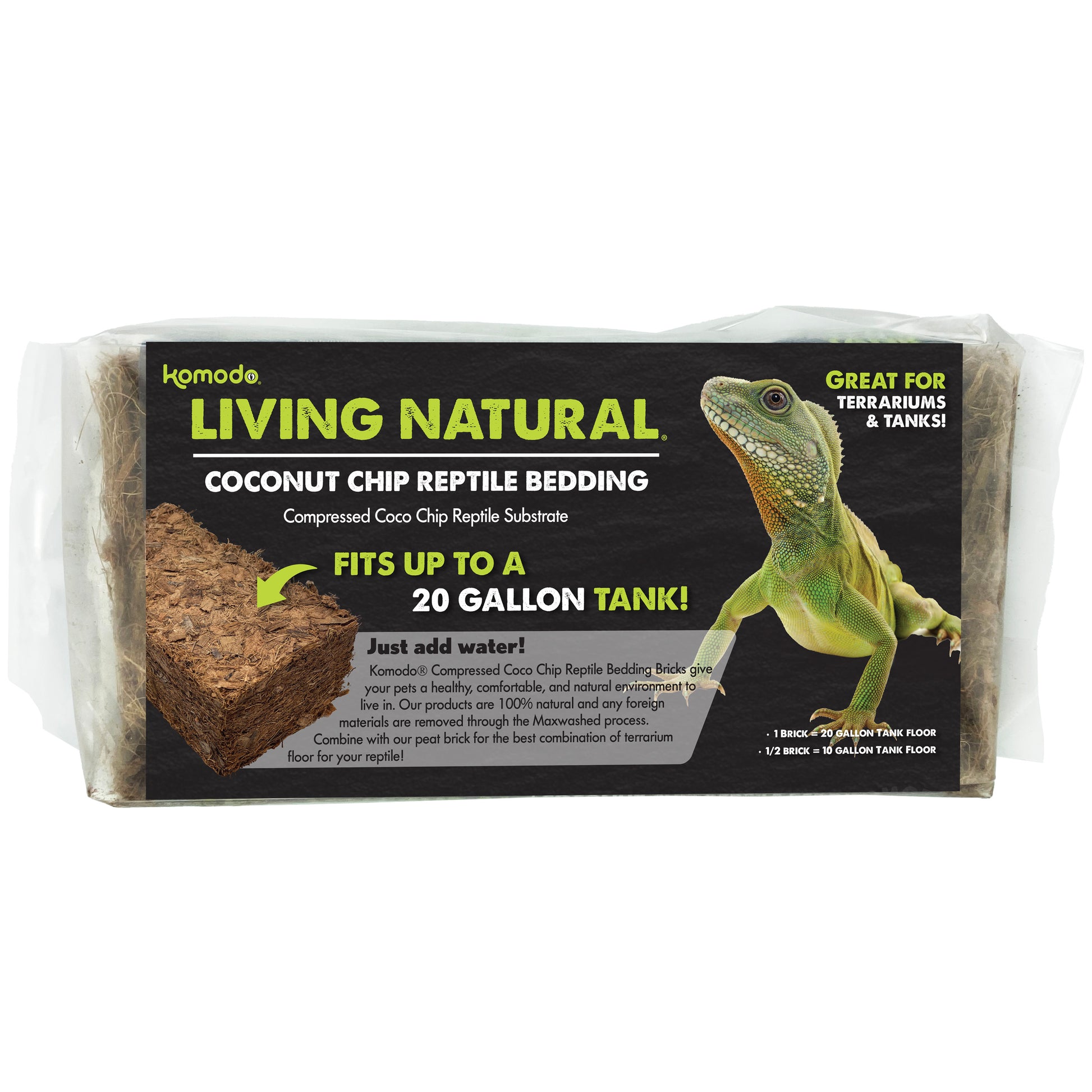 Komodo Living Natural Coconut Chip Reptile Bedding Brick 1 pk 784369933512