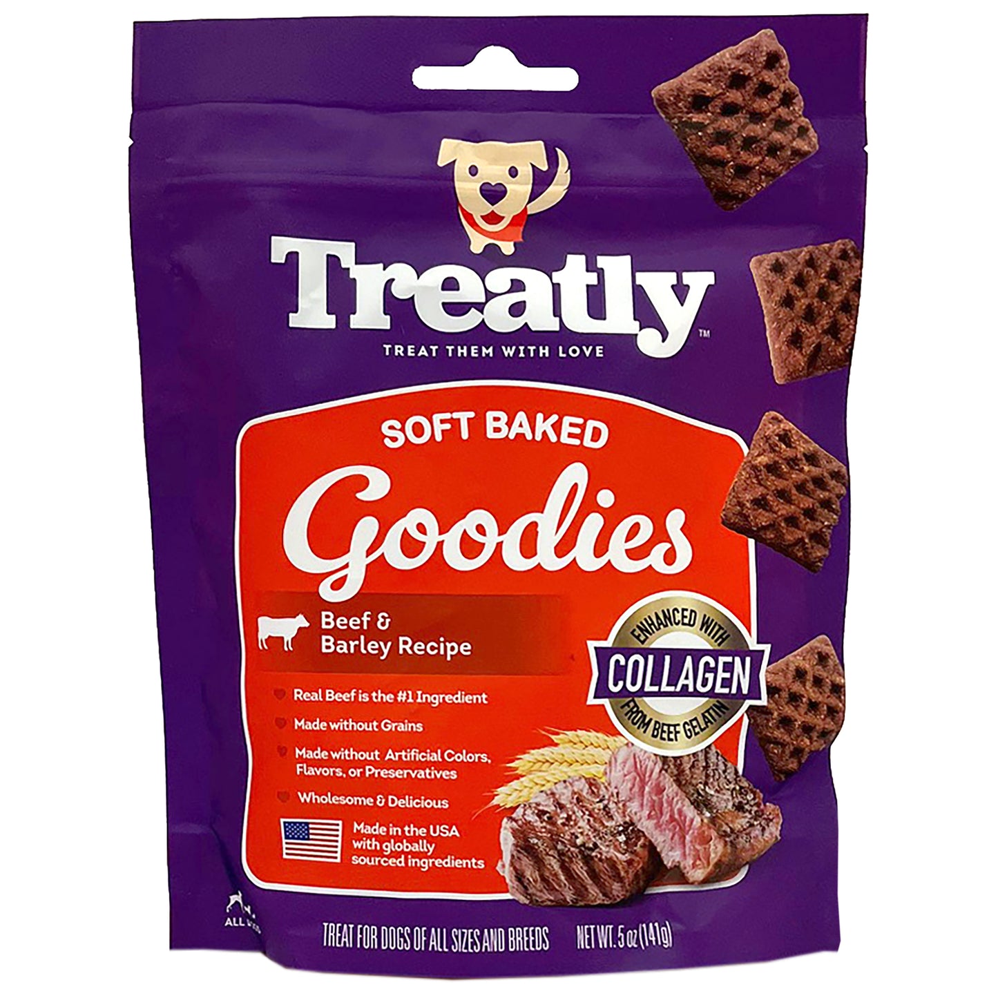 Treatly Soft Baked Goodies Dog Treats Beef & Barley 5 oz 094983004049