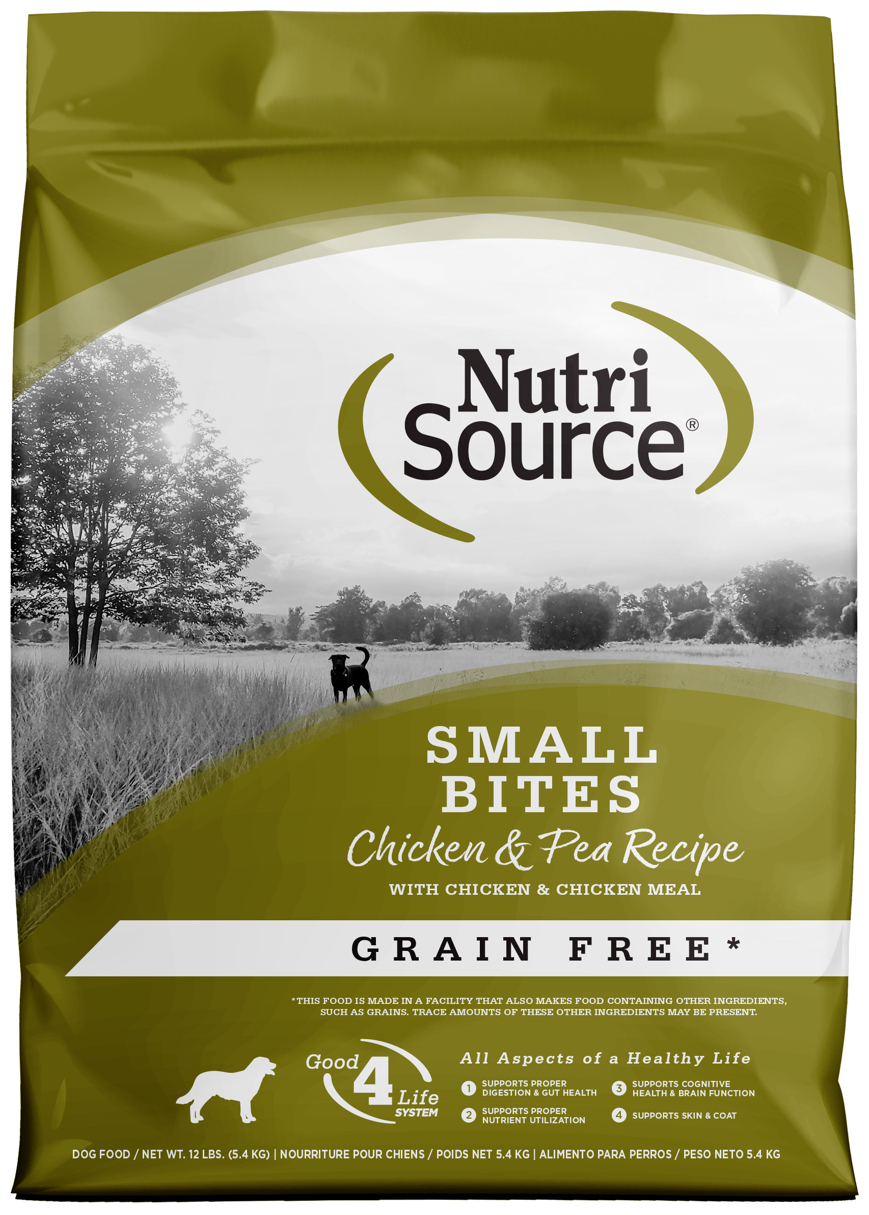 NutriSource Small Bites Grain Free Dry Dog Food Chicken & Peas 12 lb 073893295044