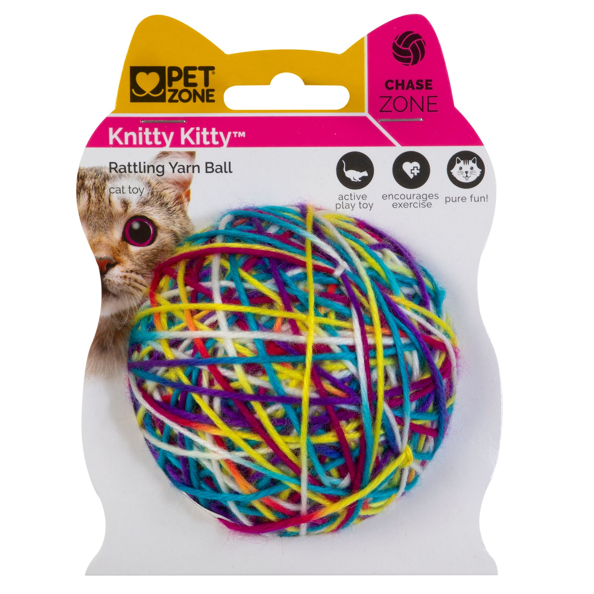 Pet Zone Products Knitty Kitty Rattle Yarn Ball Cat Toy Small 780824151972