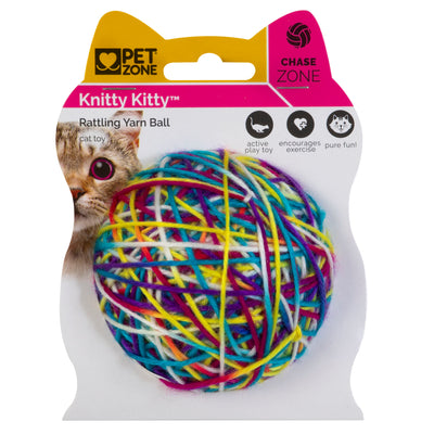 Pet Zone Products Knitty Kitty Rattle Yarn Ball Cat Toy Small 780824151972