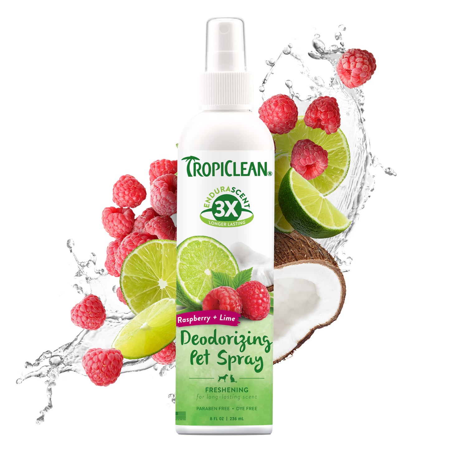 TropiClean EnduraScent Raspberry Lime Deodorizing Dog Spray 8 oz 645095006867