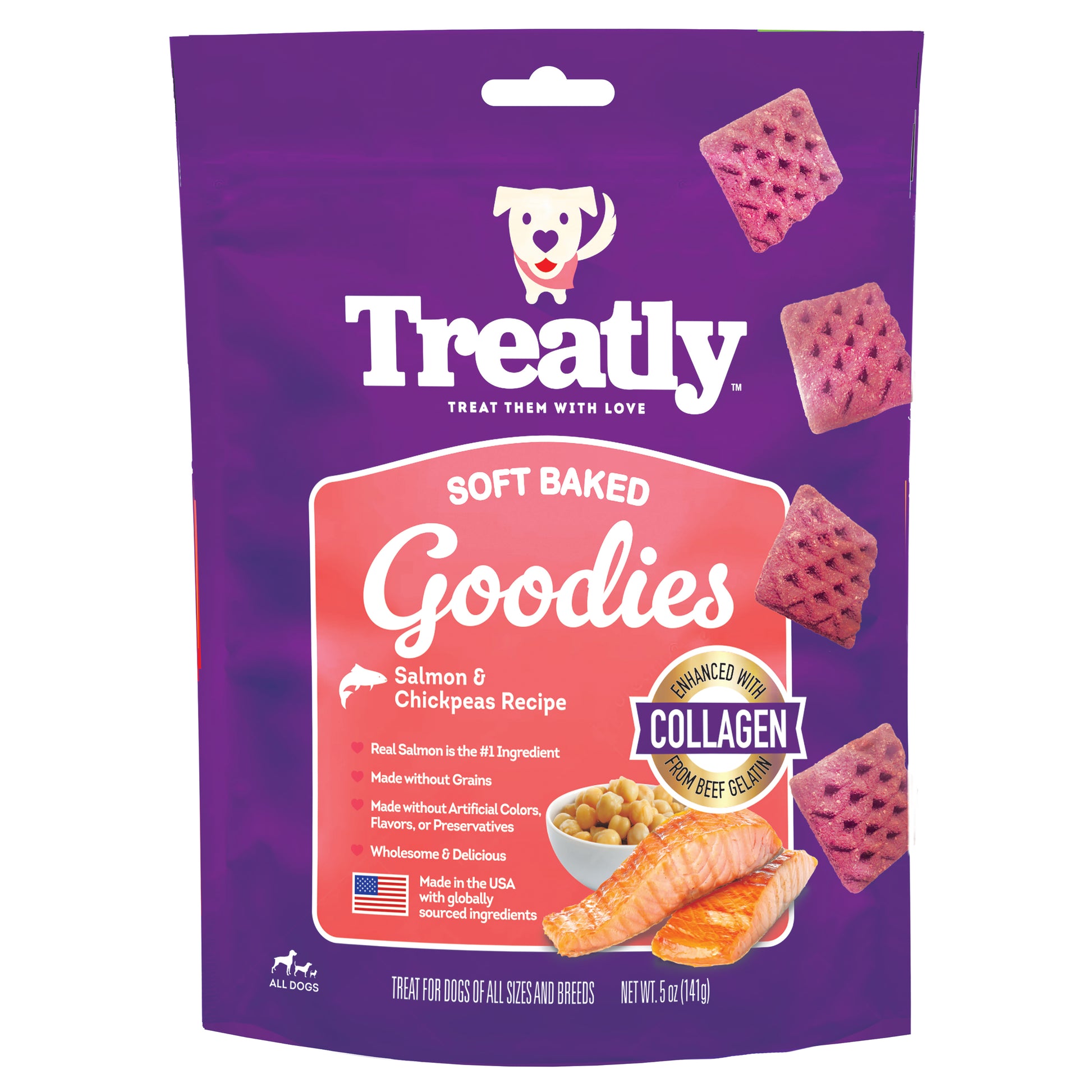 Treatly Soft Baked Goodies Dog Treats Salmon & Chickpeas 5 oz 094983004025