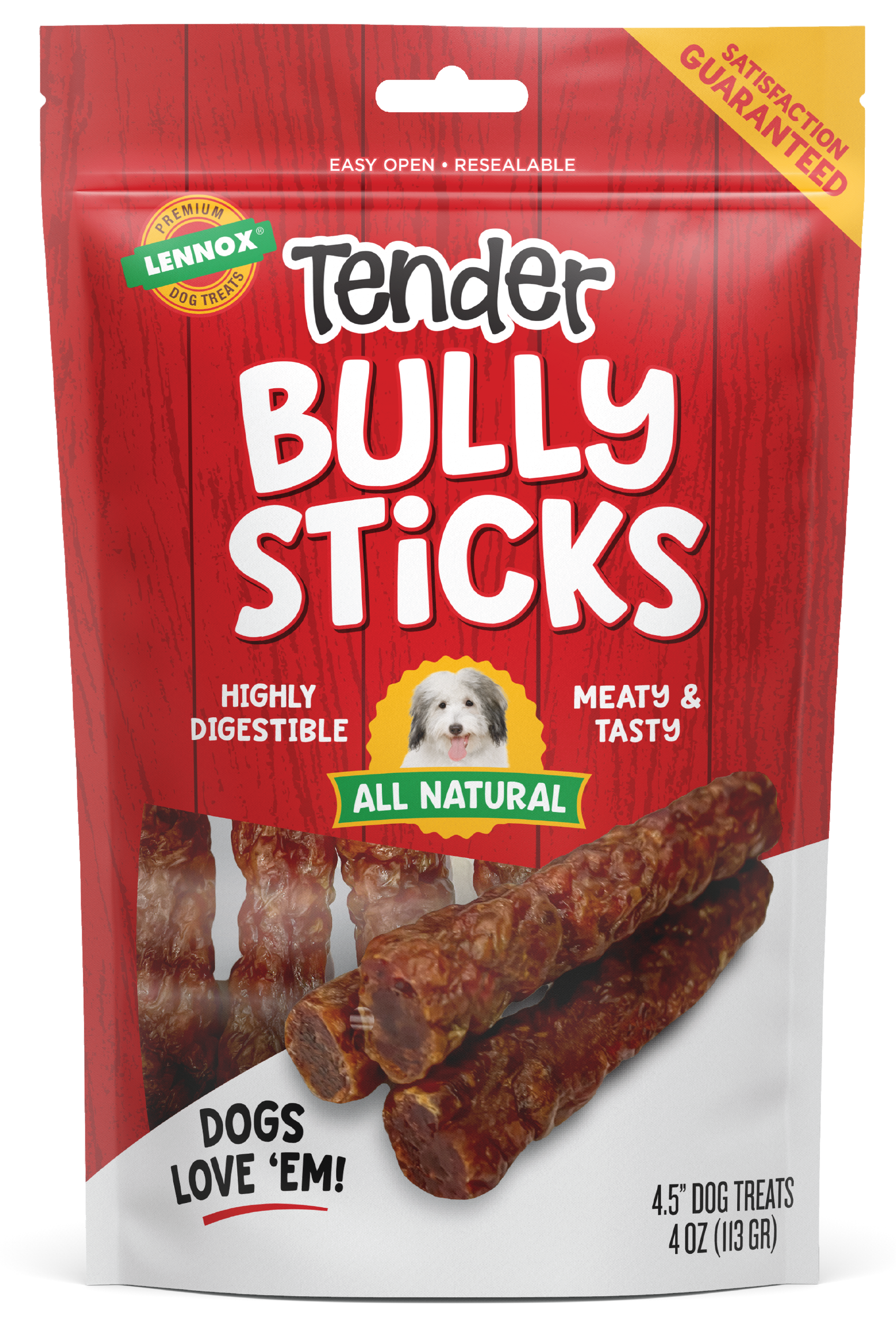 Lennox Tender Bully Sticks Dog Treat 4-5 in, 4 oz 742174825583