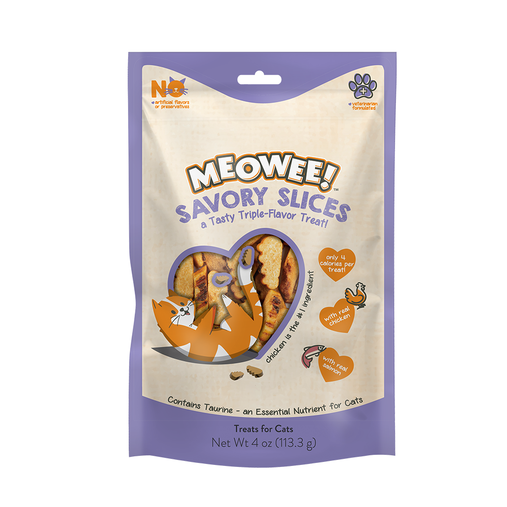 Meowee! Savory Slices Cat Treat Real Chicken & Real Salmon 4 oz 615650000555
