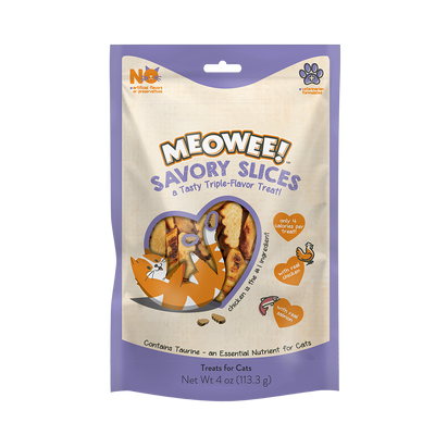 Meowee! Savory Slices Cat Treat Real Chicken & Real Salmon 4 oz 615650000555