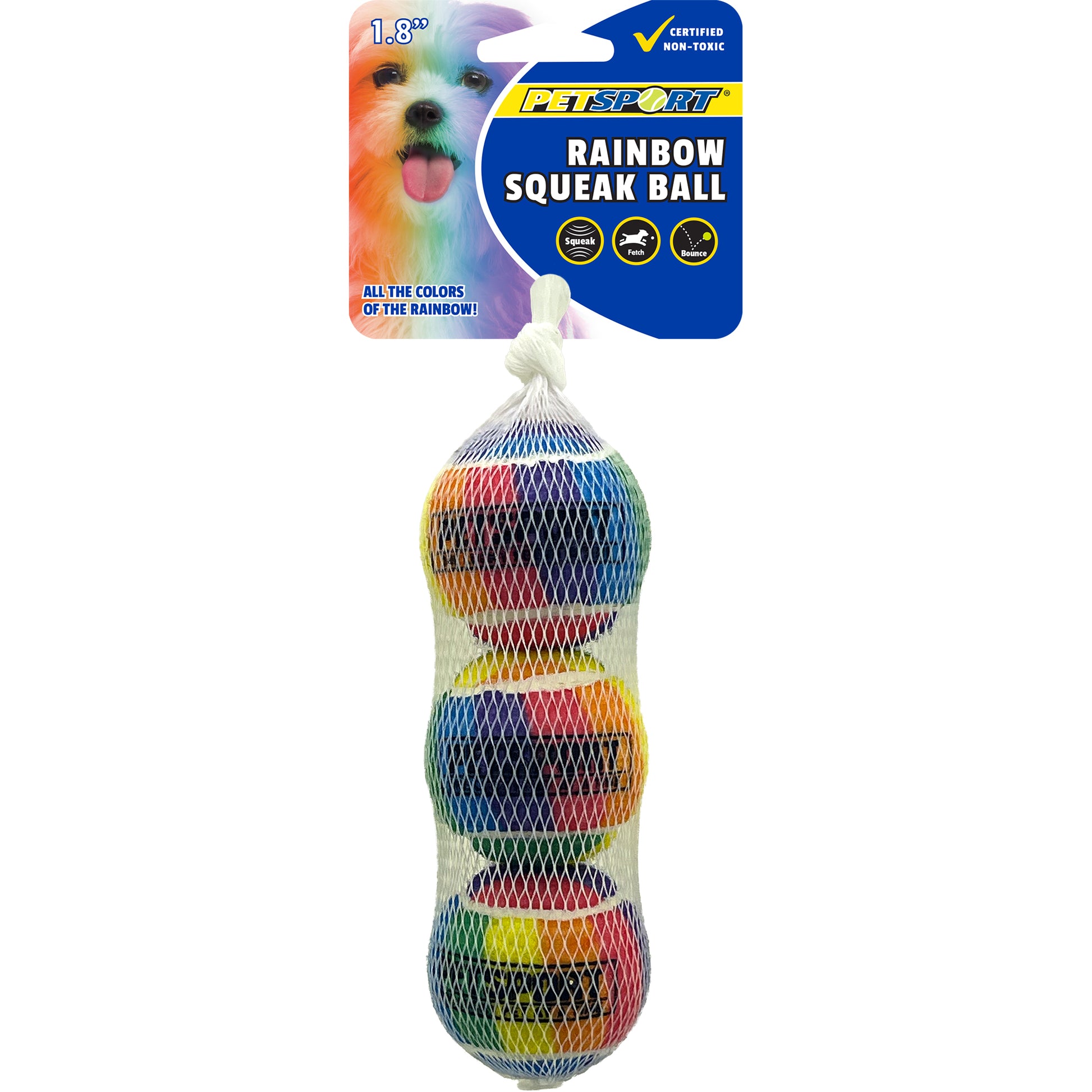 Petsport USA Rainbow Squeak Ball Dog Toy 1.8 in, 3 pk 713080703296