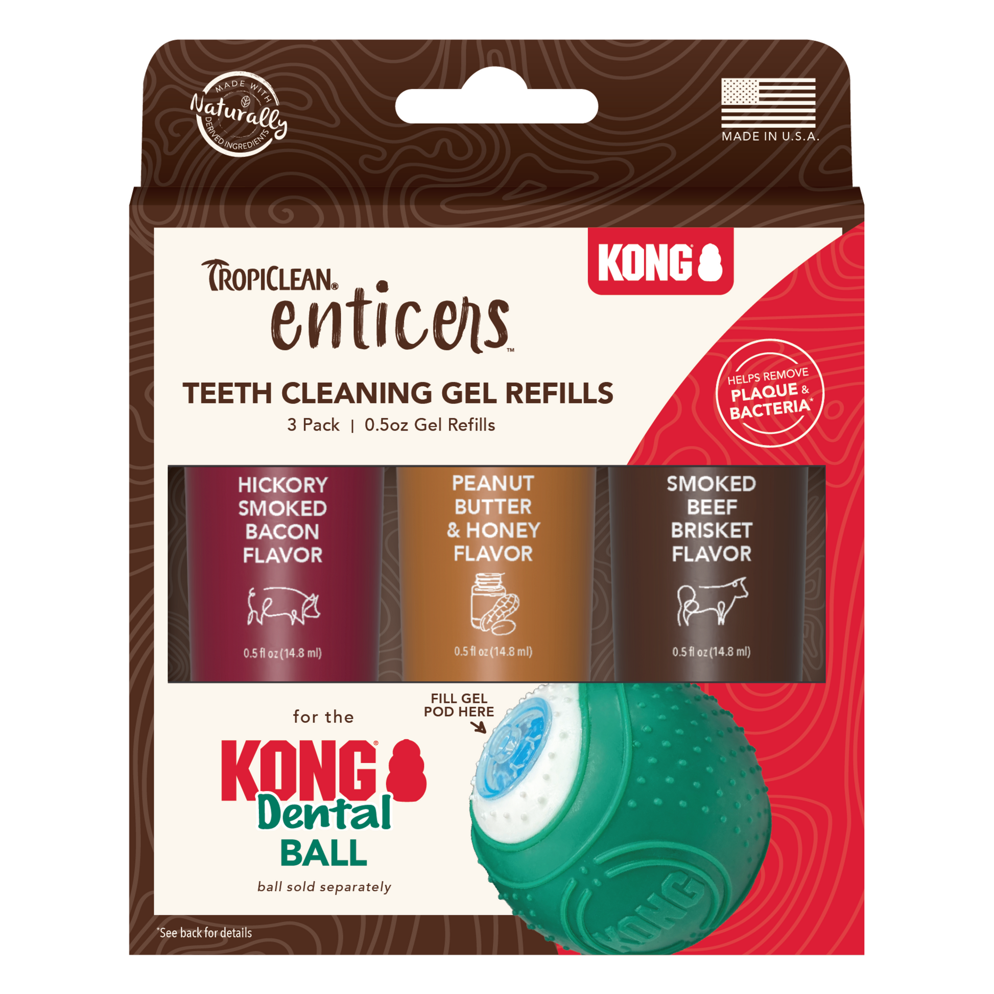 TropiClean Enticers Teeth Cleaning Gel Refills for KONG Dental Ball Variety 3 pk 645095005976