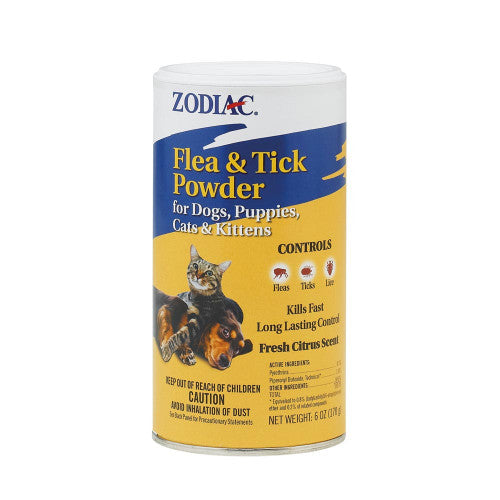 Zodiac Flea and Tick Powder for Dogs Cats 6 Ounces - Dog