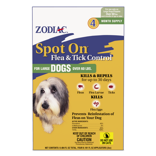 Zodiac Spot On Flea & Tick Control Large Dogs Over 60 Pounds 4 Pack - Dog