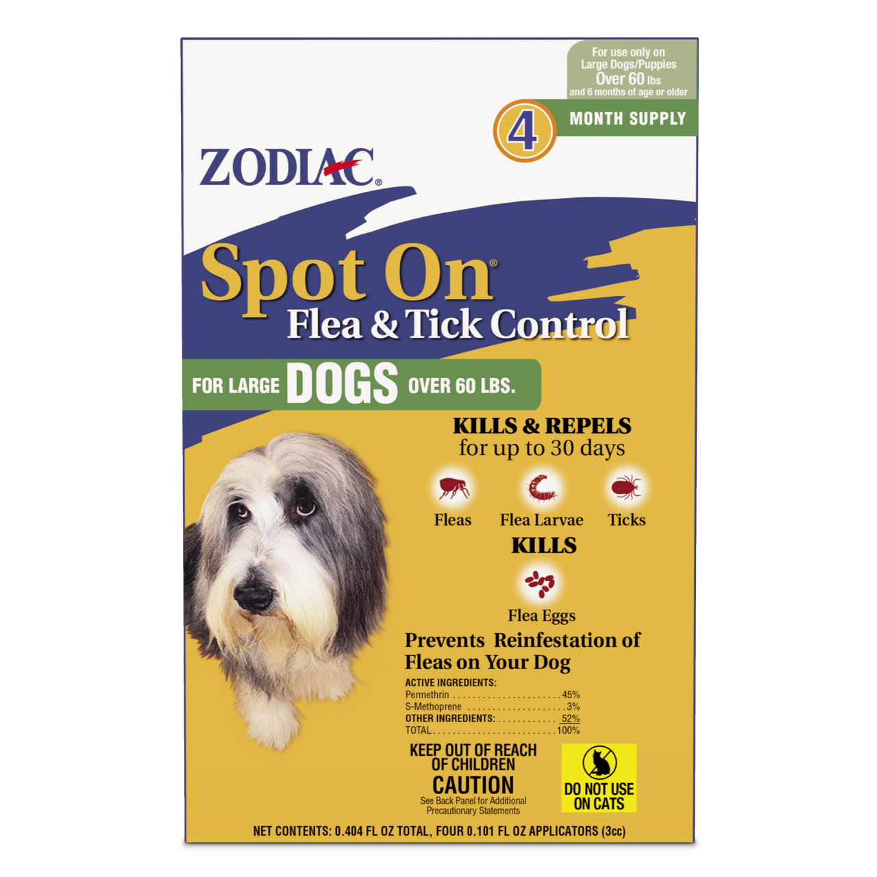 Zodiac Spot On Flea & Tick Control Large Dogs Over 60 Pounds 4 Pack