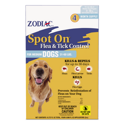 Zodiac Spot On Flea & Tick Control Medium Dogs 31 - 60 Pounds 4 Pack - Dog