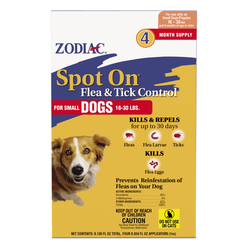Zodiac Spot On Flea & Tick Control Small Dogs 16 - 30 Pounds 4 Pack - Dog