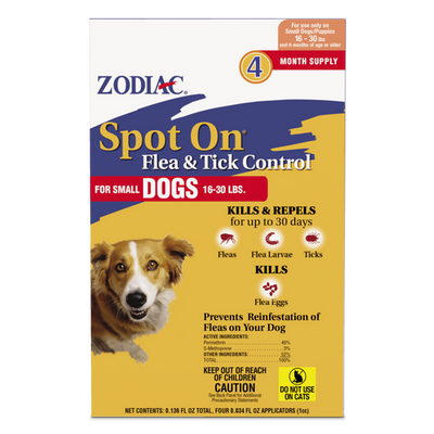 Zodiac Spot On Flea & Tick Control Small Dogs 16 - 30 Pounds 4 Pack - Dog