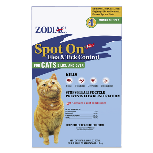 Zodiac Spot On Plus Flea & Tick Control for Cats 5 lbs and Over 4 Pack - Cat