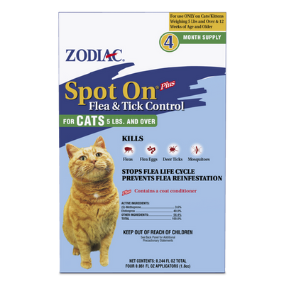 Zodiac Spot On Plus Flea & Tick Control for Cats 5 lbs and Over 4 Pack - Cat