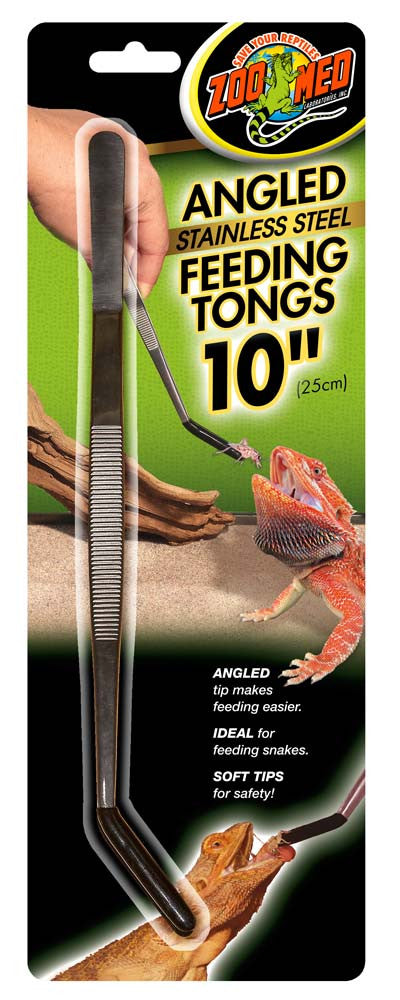 Zoo Med Angled Stainless Steel Feeding Tong Black, Silver 10 in