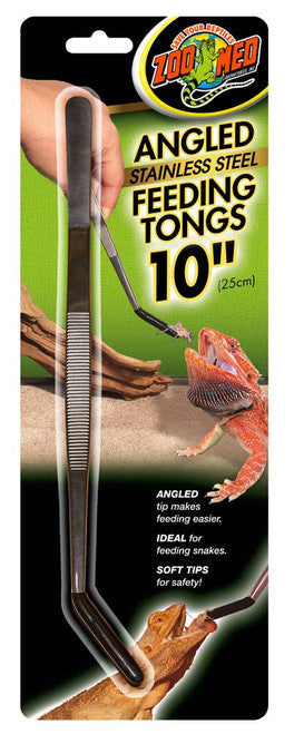 Zoo Med Angled Stainless Steel Feeding Tong Black Silver 10 in - Reptile