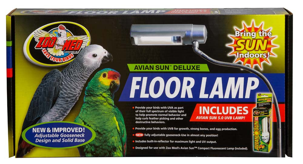 Zoo Med Avian Sun Deluxe Floor Lamp with Avian Sun 5.0 UVB Lamp White 73 in