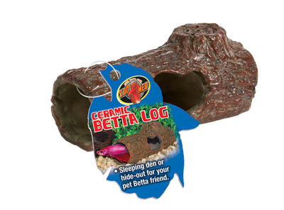 Zoo Med Ceramic Betta Log Aquarium Ornament Brown 4.25in SM