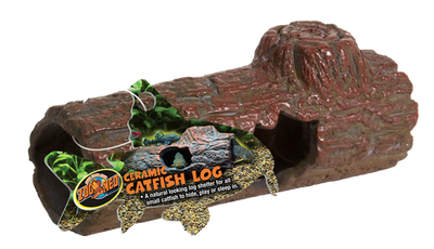 Zoo Med Ceramic Catfish Log Aquarium Ornament Brown 6.45in MD