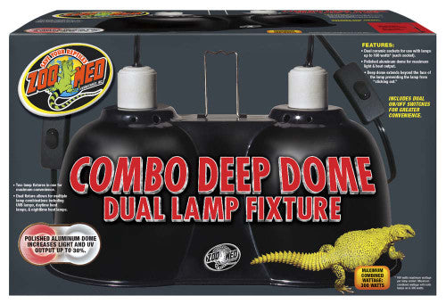 Zoo Med Combo Deep Dome Dual Lamp Fixture Black - Reptile