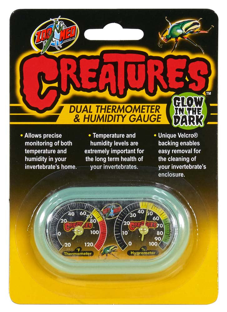 Zoo Med Creatures Dual Thermometer & Humidity Gauge Glow in the Dark Green