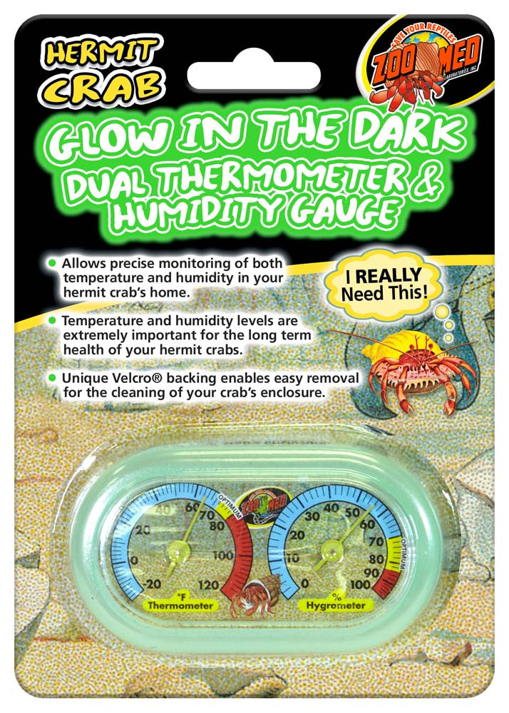 Zoo Med Hermit Crab Dual Thermometer & Humidity Gauge Glow in the Dark (D)