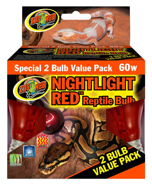 Zoo Med Nightlight Red Reptile Bulb 60 Watt 2 Pack