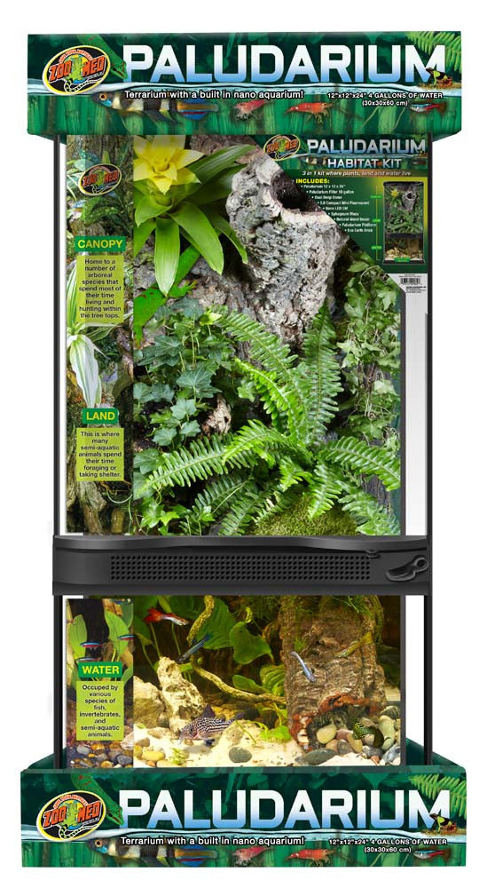 Zoo Med Paludarium Terrarium with Nano Aquarium Habitat Black, Clear 12 in x 24 in 4 gal