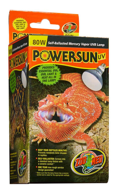 Zoo Med PowerSun UV Self - Ballasted Mercury Vapor Lamp Silver 80 Watt - Reptile