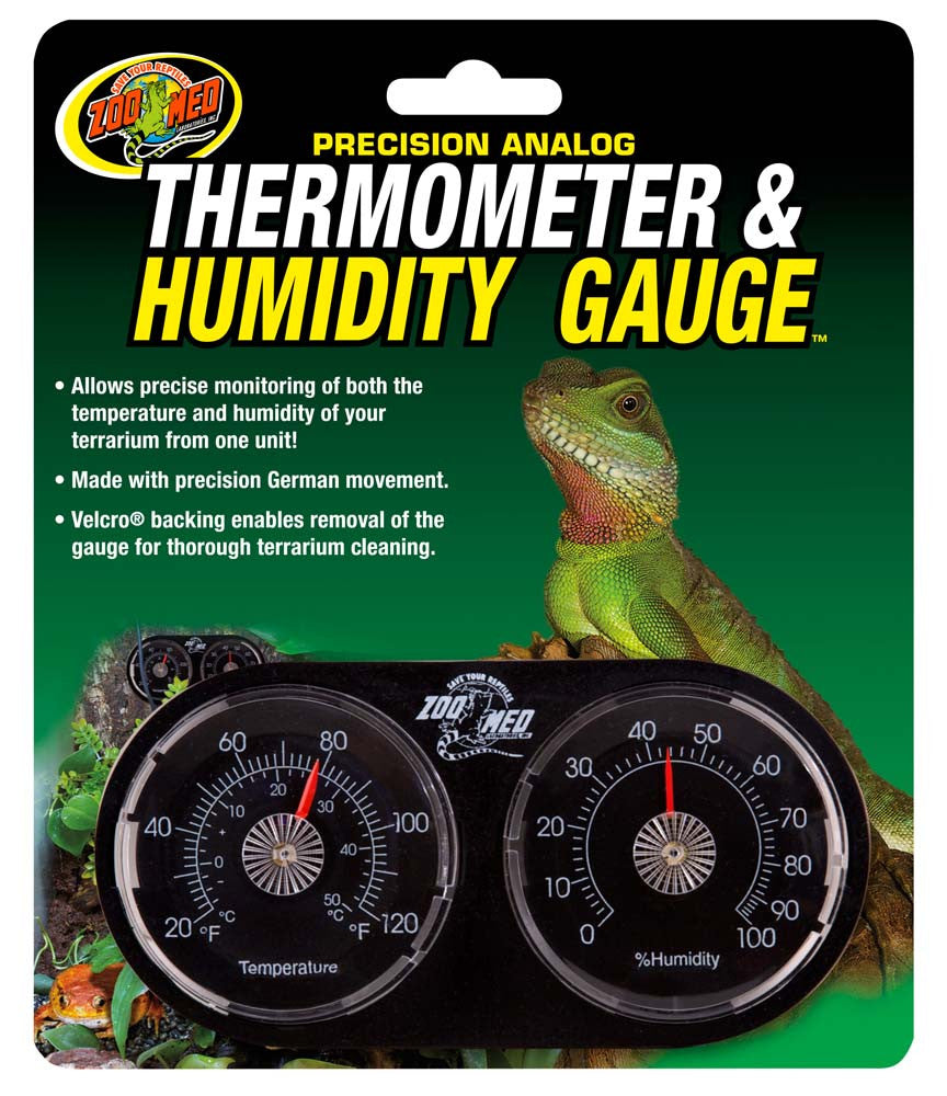 Zoo Med Precision Analog Thermometer & Humidity Gauge Black