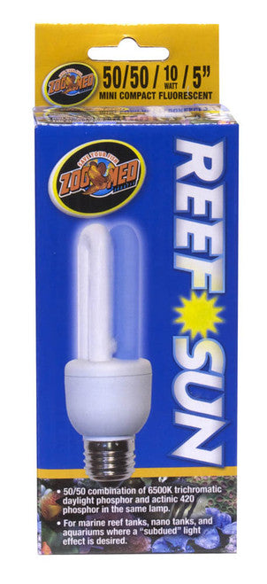 Zoo Med Reef Sun 50/50 Daylight and Actinic 420 Phospor Mini Compact Fluorescent Lamp White Blue 5 in - Reptile
