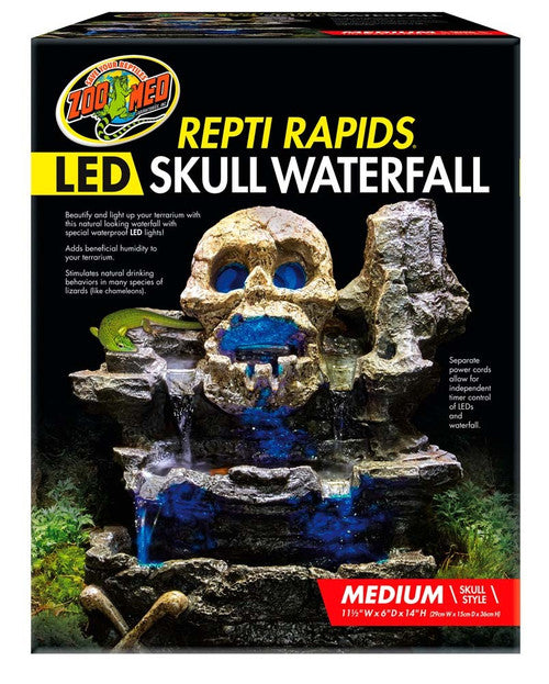 Zoo Med Repti Rapids LED Skull Waterfall Brown/Black MD - Reptile
