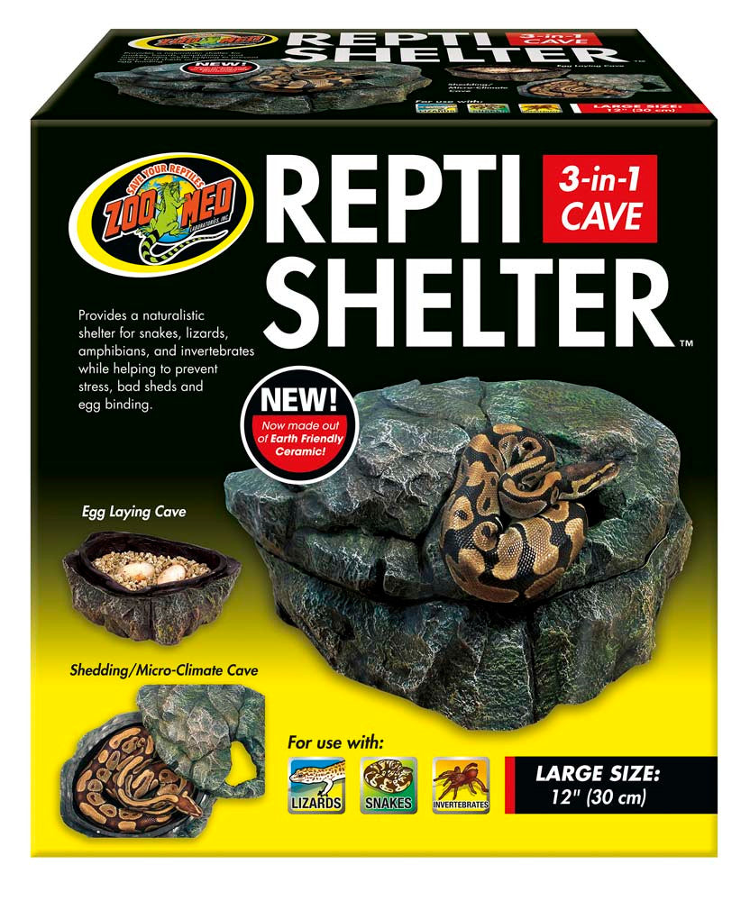 Zoo Med Repti Shelter 3-in-1 Cave Terrarium Hideaway Black 12in LG