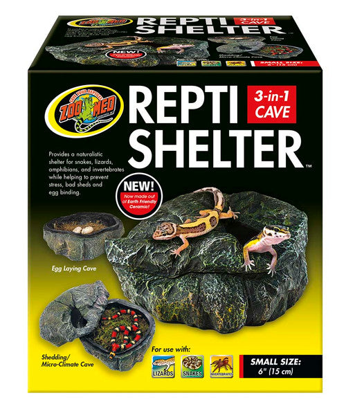 Zoo Med Repti Shelter 3 - in - 1 Cave Terrarium Hideaway Black 6in SM - Reptile