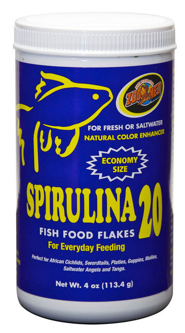 Zoo Med Spirulina 20 Flakes Fish Food 4 oz - Aquarium