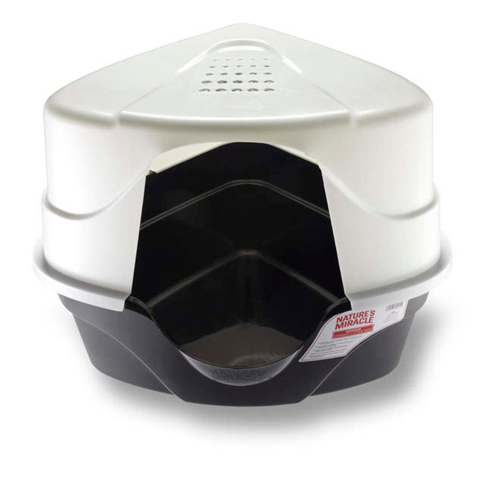 Nature's Miracle Just for Cats Advanced Hooded Corner Cat Litter Box Black/White X-Large 018065059154
